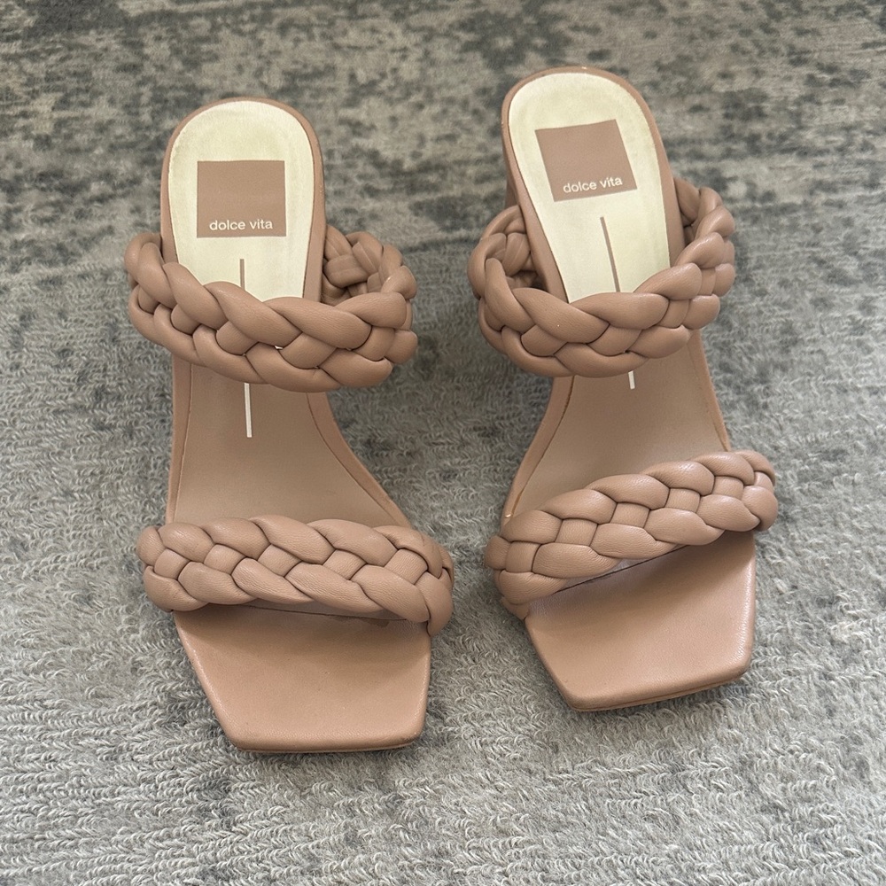 Dolce Vita Paily Braided Double-Strap Heeled Slides - Caramel Stella